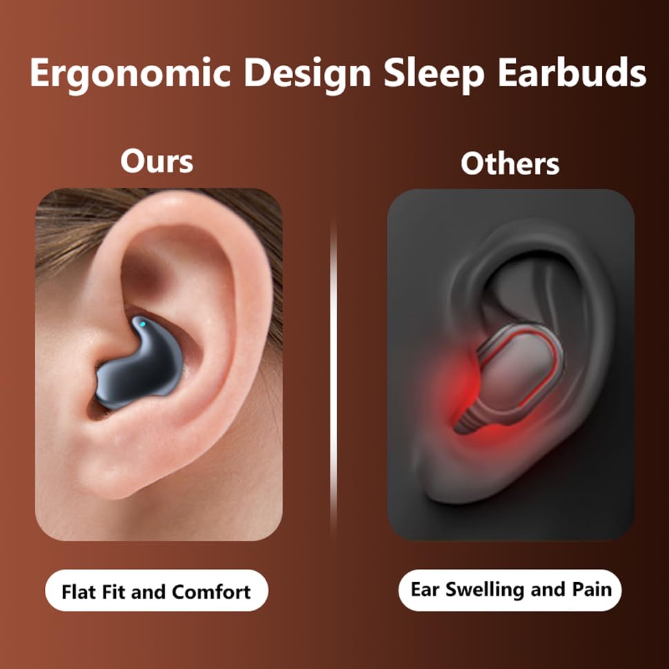 Nsiucion Wireless Sleep Earbuds, Comfortable Invisible Mini Sleeping Headphones for Side Sleepers, Noise Cancelling IPX4 Waterproof Bluetooth 5.3