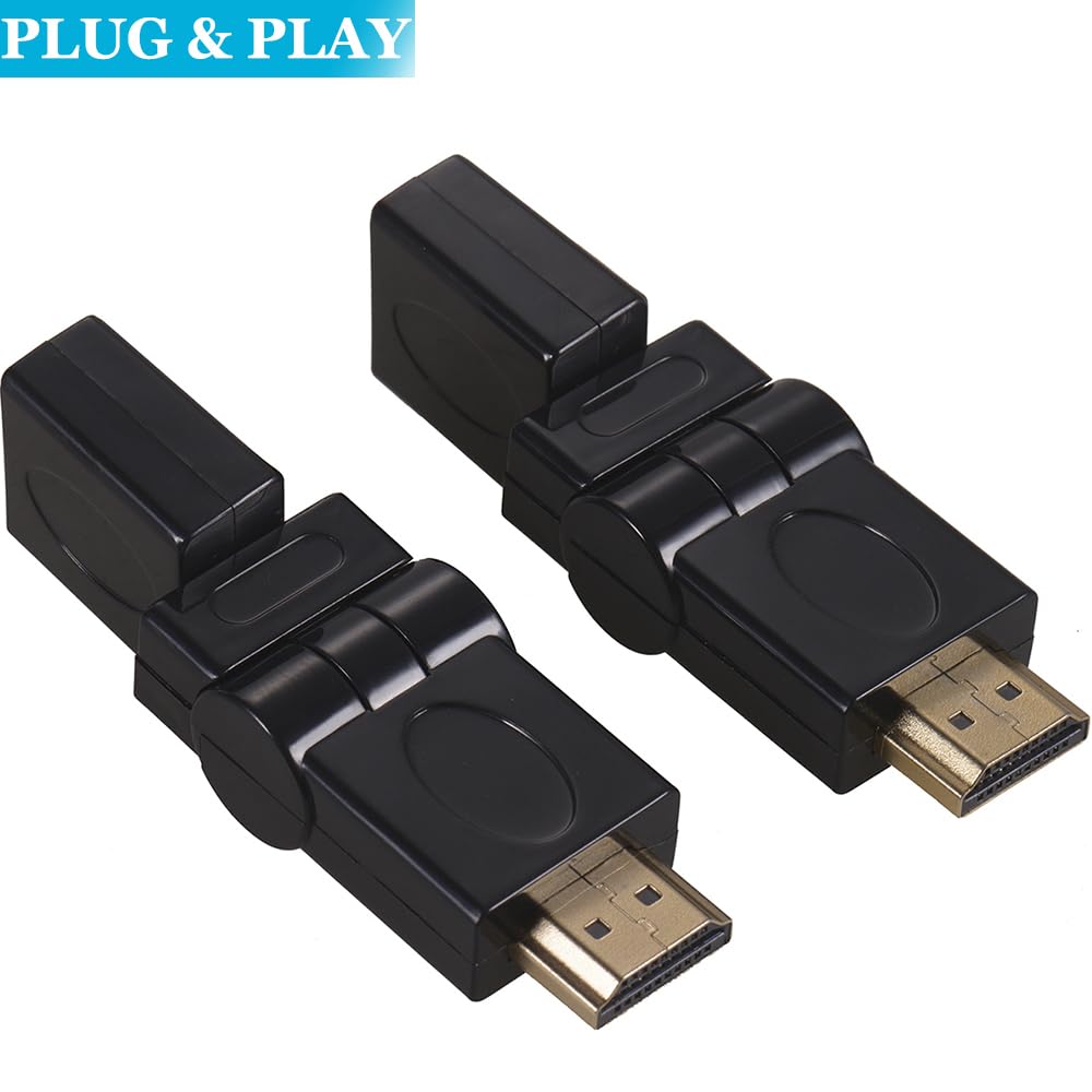 Warmstor 2-Pack Right Angle HDMI 2.0 Male to Female Connector HDMI Swivel Adapter 90 180 270 360 Degree Angle Adjustable Rotatable Gold-Plated Support
