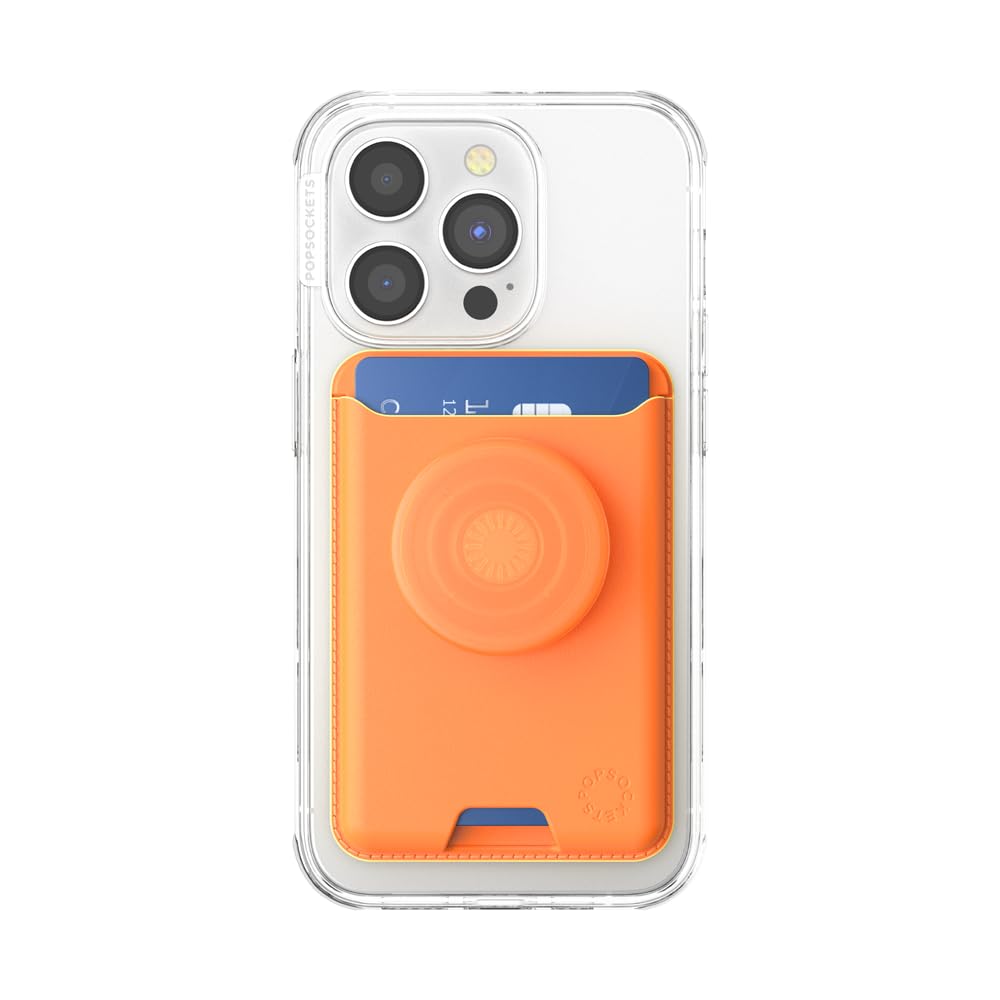 PopSockets Phone Wallet for MagSafe, Phone Card Holder with Grip, Orange - Canteloupe