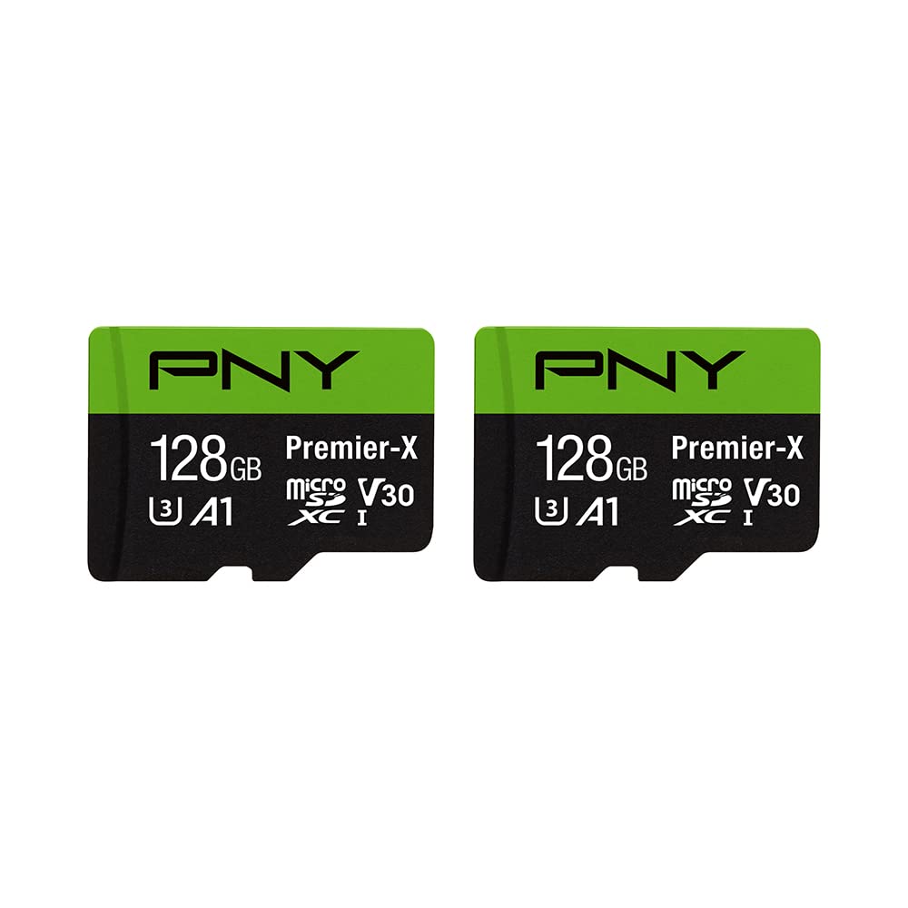 PNY P-SDU128X2V31100PX-GE 128GB Premier-X Class 10 U3 V30 microSDXC Flash Memory Card 2-Pack - 100MB/s, Class 10, U3, V30, A1, 4K UHD, Full HD, UHS-I