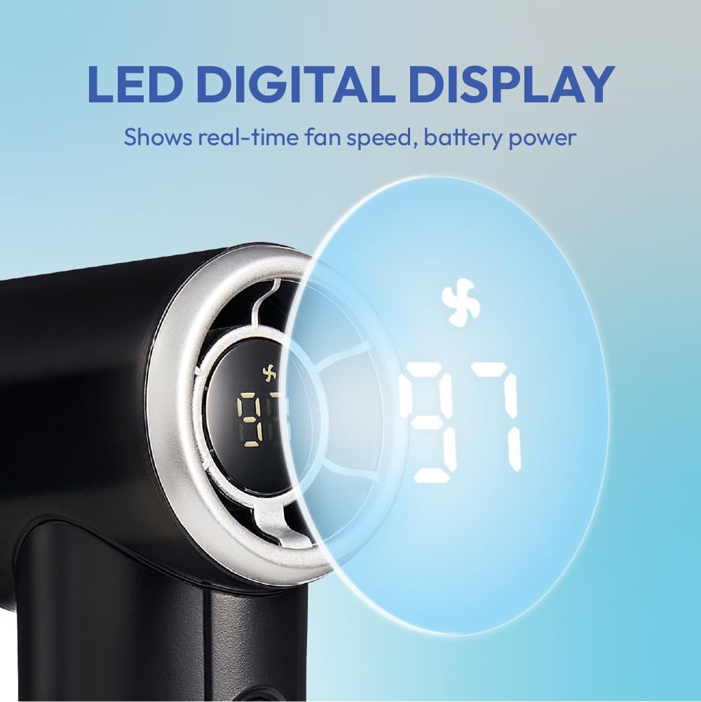 MAVIÉ Portable Handheld Turbo Fan, Rechargeable Mini Personal Fan, Pocket Size With 5 Speeds & LED Display, Low Noise & Long Battery Life, With Wrist
