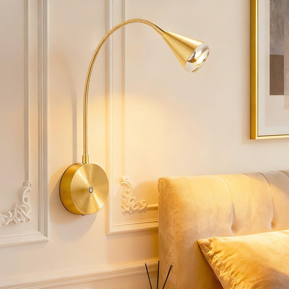 HomeFocus Wall Light,LED Wall Lamp,Eye-Caring Bedside Reading Wall Light,Gold