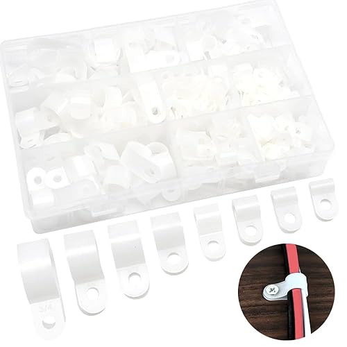 Hocansen 160Pcs Plastic Cable Clamps 8 Size Wire Cable Clips Kit 1/8" 3/16" 1/4" 5/16" 3/8" 1/2" 5/8" 3/4" Nylon Wire Clamp,Cord Fastener Clamp