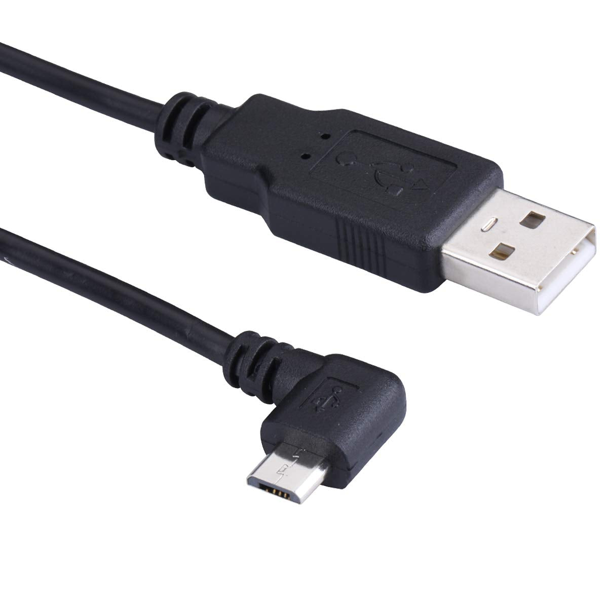 LARRITS Extra Long 15FT USB 2.0 A to Micro B USB Cable 90 Degree Right Angle Charge Cord with 5pc Wiring Clips for Car Dash Cam GPS Navigation DVR
