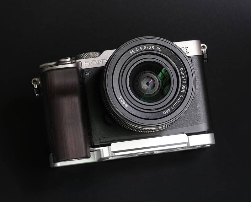 QR L Handle Hand Grip Wood Handle + Alloy Baseplate for A7C Camera Holder (Ebony + Sliver Alloy Baseplate)