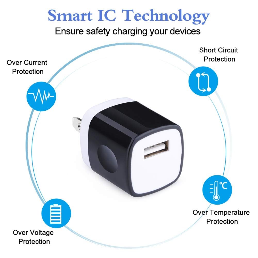Wall Charger Block, USB Plug 5Pack 1A/5V Single Port Wall Charge Box Charging Cube Brick for iPhone 17 17e 16e 16 15 Pro Max 14 13 XS X Samsung Galaxy