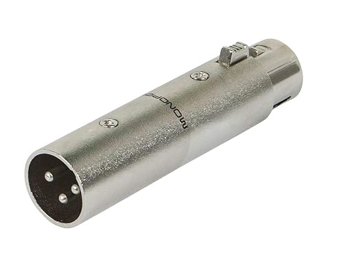Monoprice 3-Pin Male to 5-Pin Female DMX Converter - Silver, Anodized Aluminum Adapter with Lock Release Button