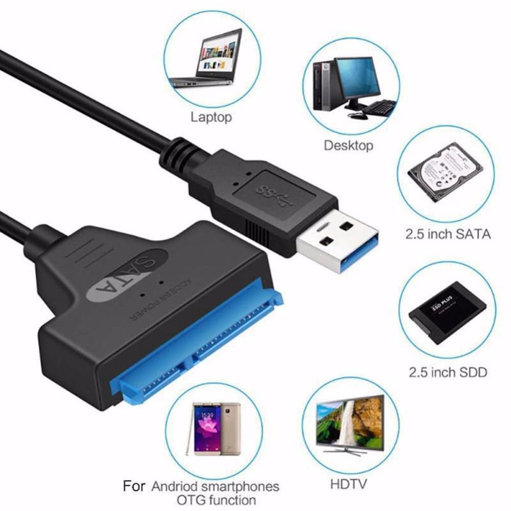 MIAOERJING SATA to USB 3.0 Cable, USB to SATA III Hard Drive Adapter for 2.5 Inch SSD & HDD Data Transfer, Support UASP (USB-A to 2.5 SSD HDD)