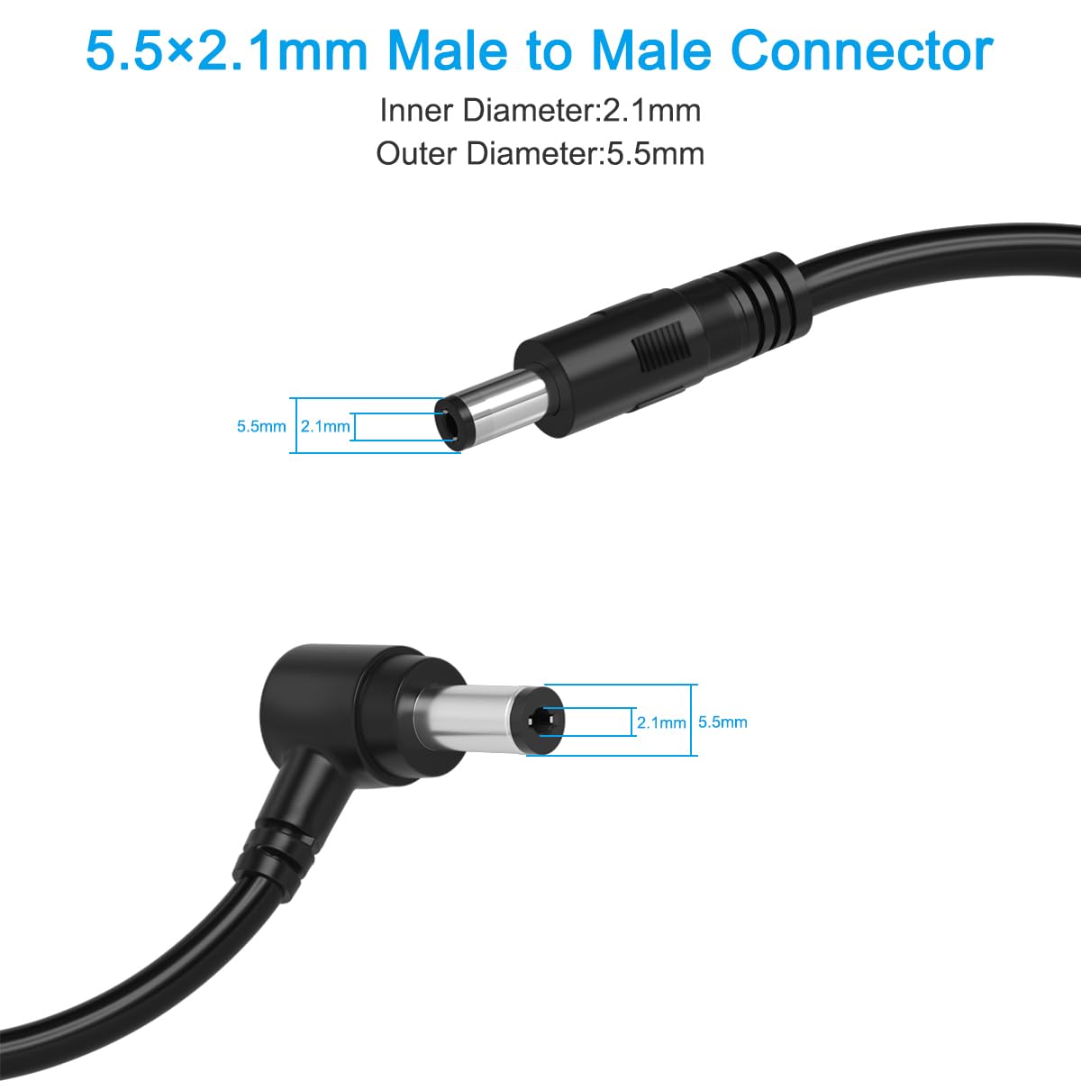 Male to Male DC Extension Cord,Surveillance Camera Cables,90 Degree 5.5mm x 2.1mm,12v DC Power Extension Cable for Security Camera,CCTV IP,5v 9v 24v