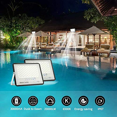 2 Pack 100W LED Solar Flood Lights Outdoor with Remote,Dusk to Dawn Solar Security Street Light Waterproof IP67 for Fence,Garden,Pool,Barn,Lawn,Flag
