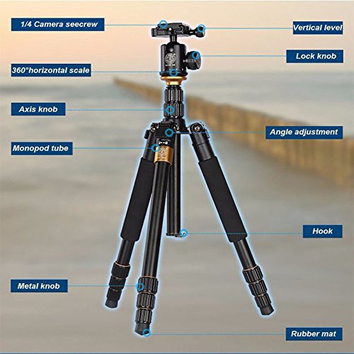 FocusFoto Q999S Aluminum Professional Tripod Monopod + BallHead Pocket Travel for Canon Nikon Sony Pentax Olympus DSLR Camera Video with Carry Case