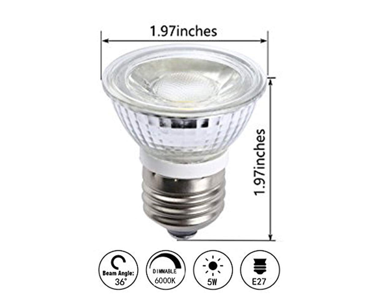 CTKcom 5W PAR16/HR16 LED Spotlight Bulb(4 Pack)- E26/E27 COB Flood Light Bulb 36 Degree 450LM 6000K Daylight White 50W Halogen Bulb Equivalent LED