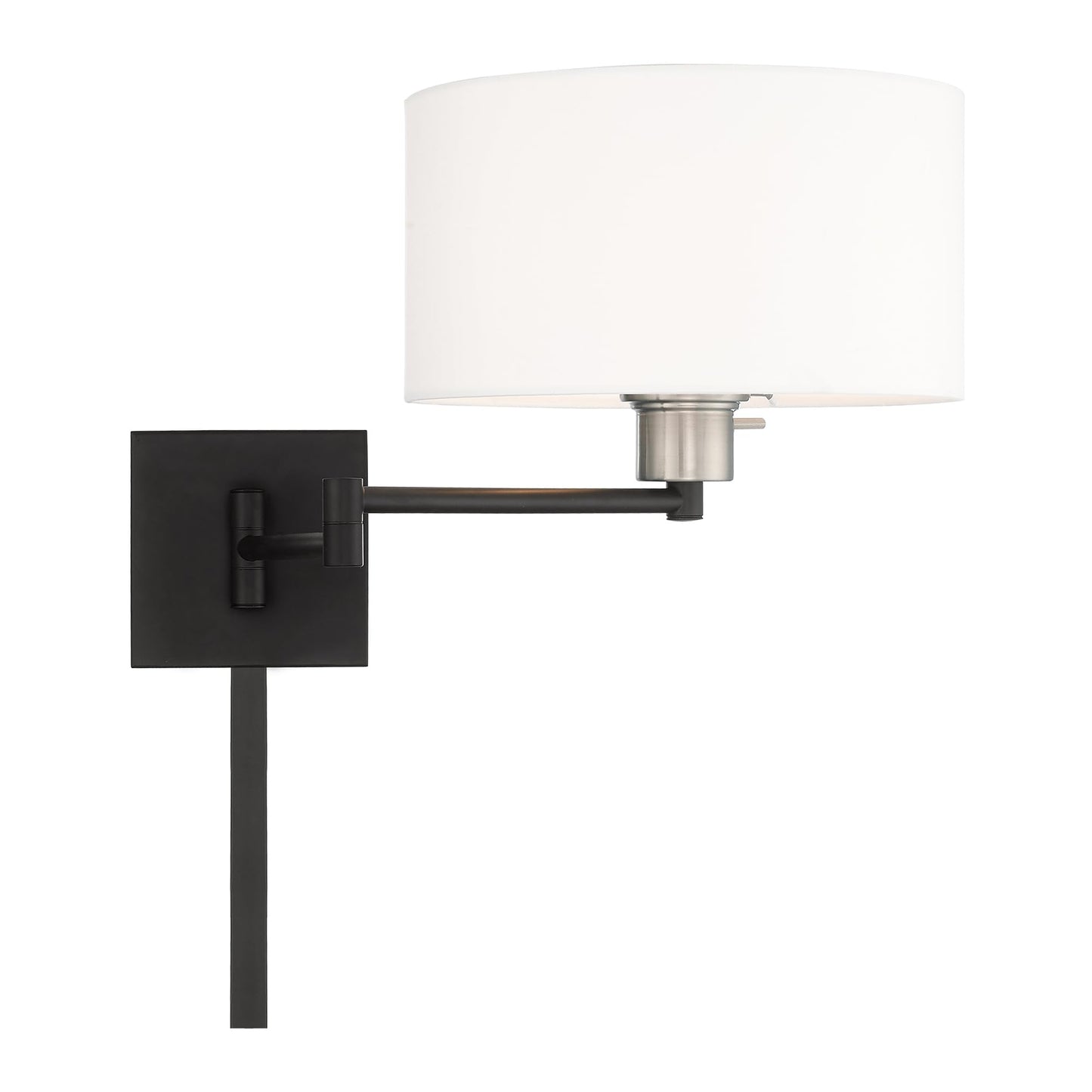 Livex Lighting 40036-04 24.25" One Light Swing Arm Wall Mount, Black Finish with Off-White Fabric Shade