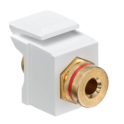 Leviton QuickPort Banana Jack Adapter, Gold-Plated with Red Stripe, 40837-BWR, White