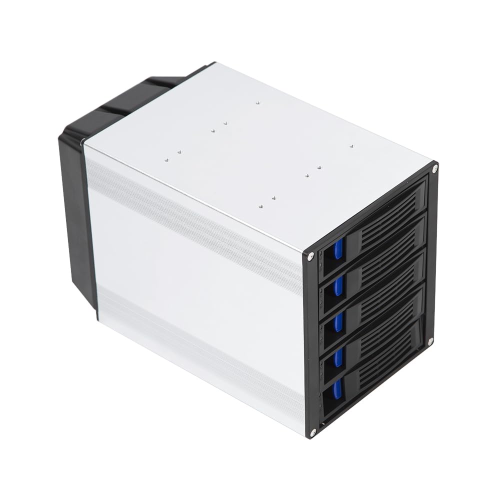 5 Bay 3 x 5.25 Drive Bays Hard Disk Enclosure, HDD Hot Swap Cage Mobile Rack for 5 x SATA 3.5 HDD, 5 x SATA 2.5 HDD, SAS HDD