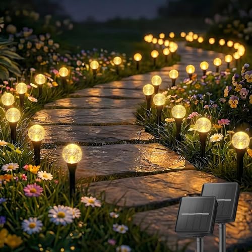 SyouHome Solar Pathway Lights Outdoor, 2-Pack 60 LED 43FT Crystal Solar Garden Lights Waterproof, 8 Modes Landscape Lighting for Yard Patio Walkway