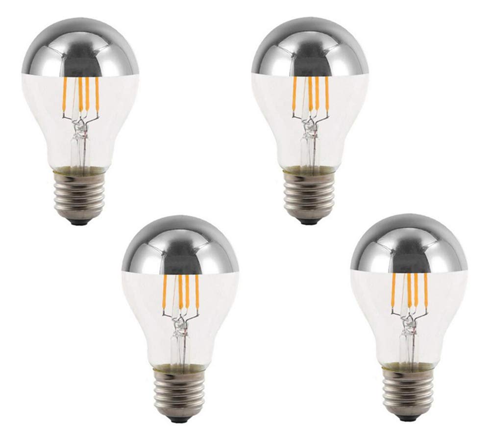 Half Chrome Light Bulb A60 4W(40W Equivalent) E27 Base LED Filament Vintage Edison Bulb with Mirror Half Chrome Silver Bulb,for Bathroom Kitchen