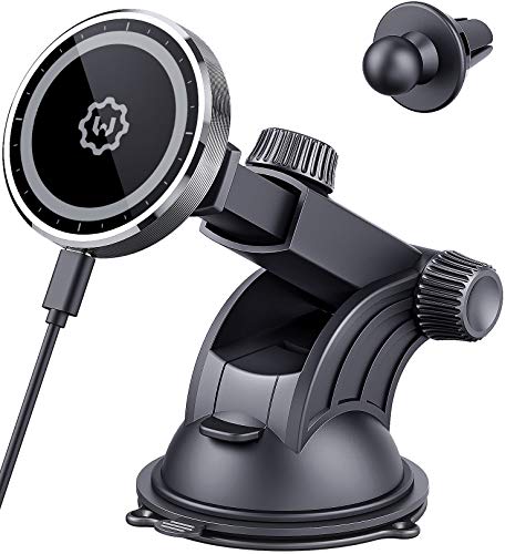 WixGear 15W Wireless Magnetic Car Charger, Air Vent & Dashboard Mount for iPhone 13/13 Pro/12/X Thru Mini with Auto Alignment