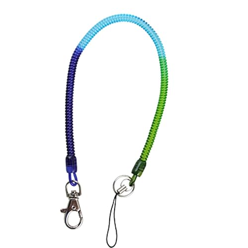 uxcell Spring Cord Design Rope Key Chain Strap Clip Blue Green