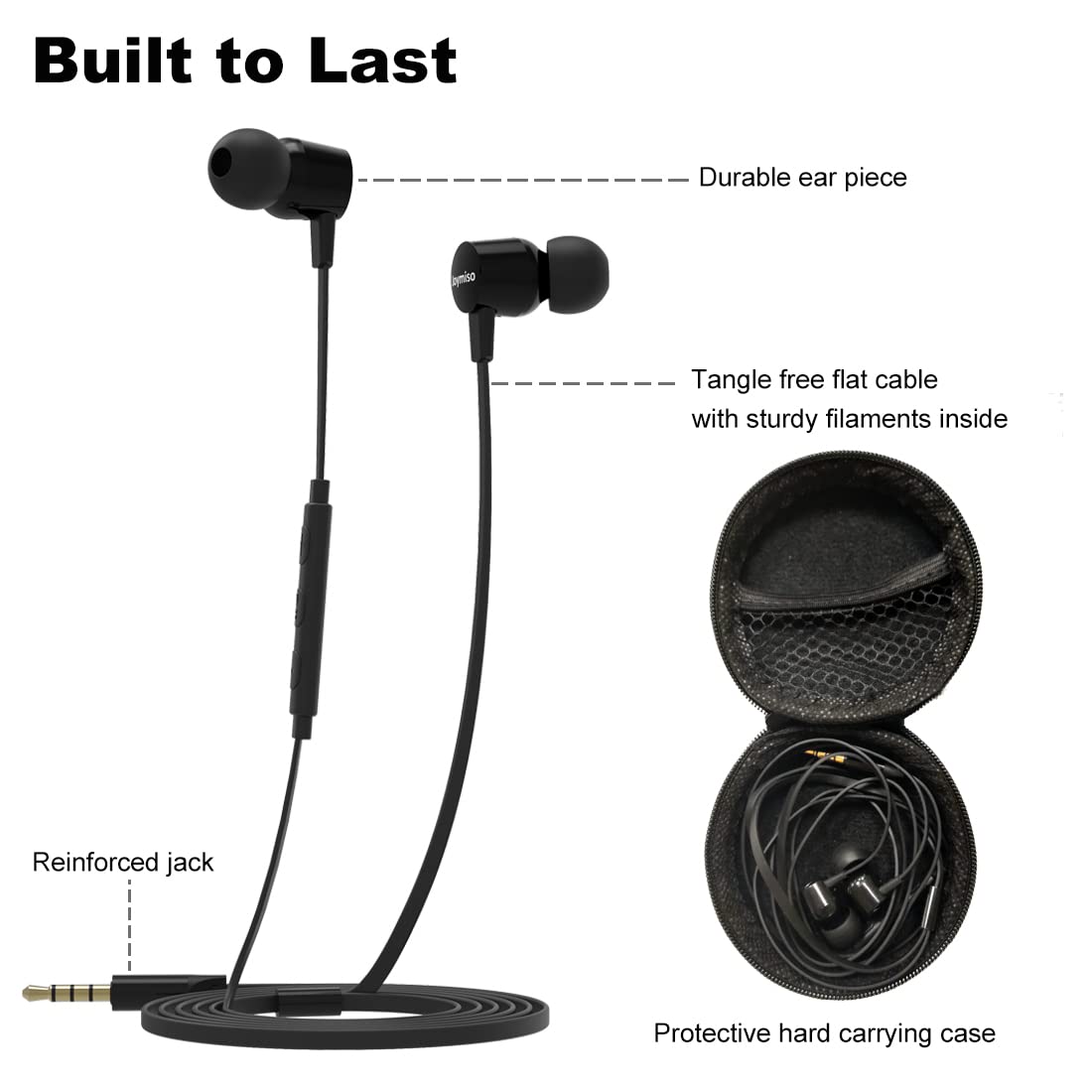 Joymiso Tangle Free Earbuds for Kids Women Small Ears with Case, Comfortable Lightweight in Ear Headphones, Flat Cable Ear Buds Wired Earphones