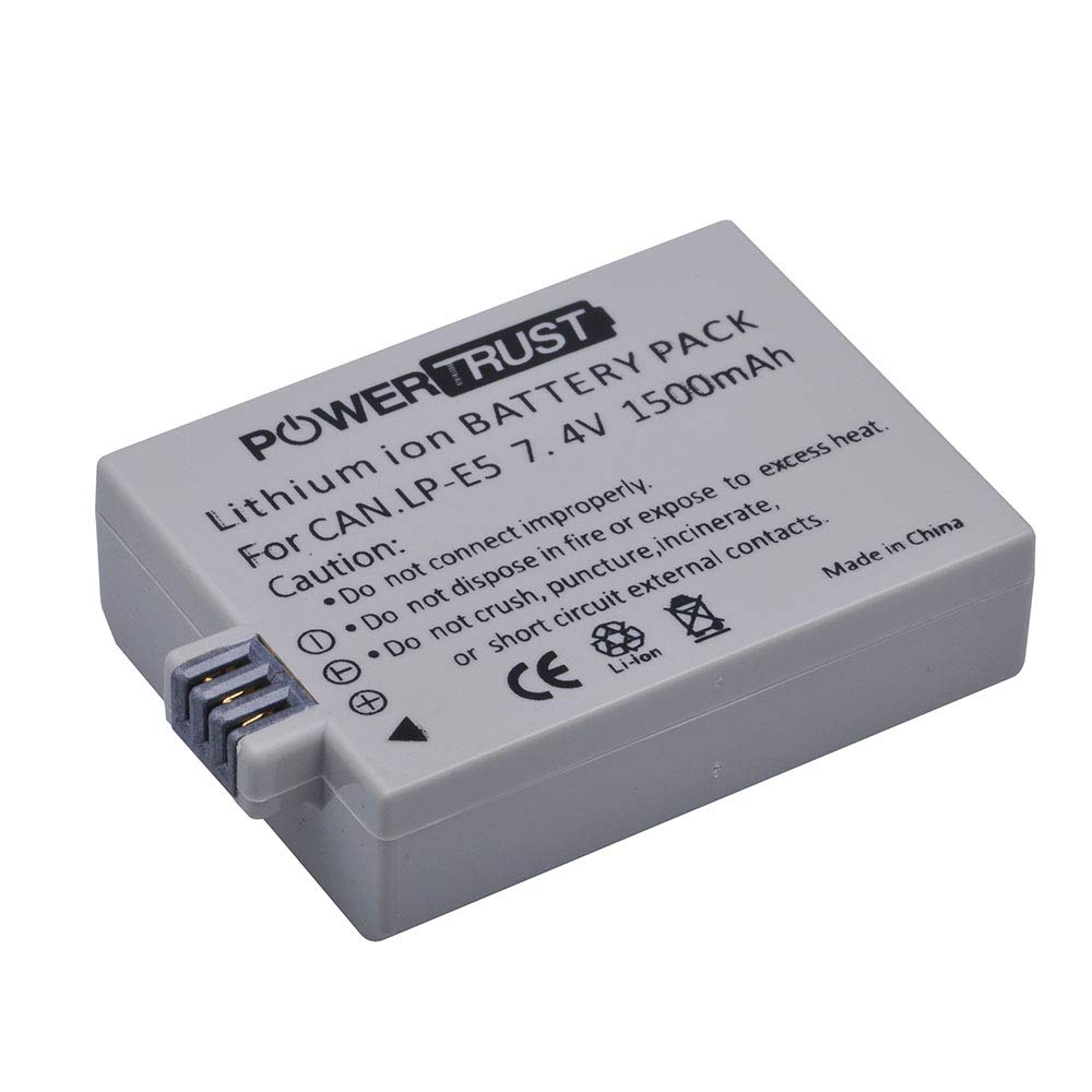 PowerTrust 2X LP-E5 Battery for Canon EOS Rebel XS, Rebel T1i, Rebel XSi, 1000D, 500D, 450D, Kiss X3, Kiss X2, Kiss F