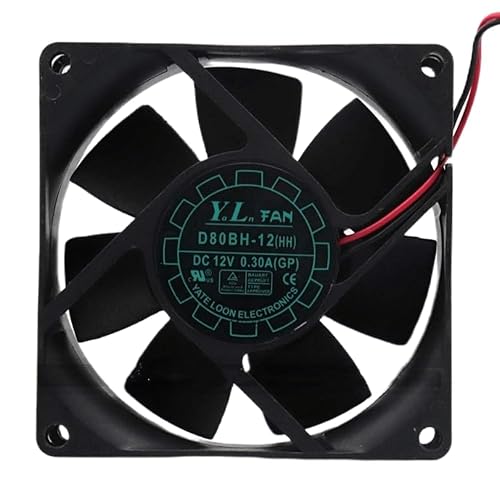 D80BH-12 12V 0.30A 80MM Fan - 8CM 8025 2-Wire Cooling Fan, Black