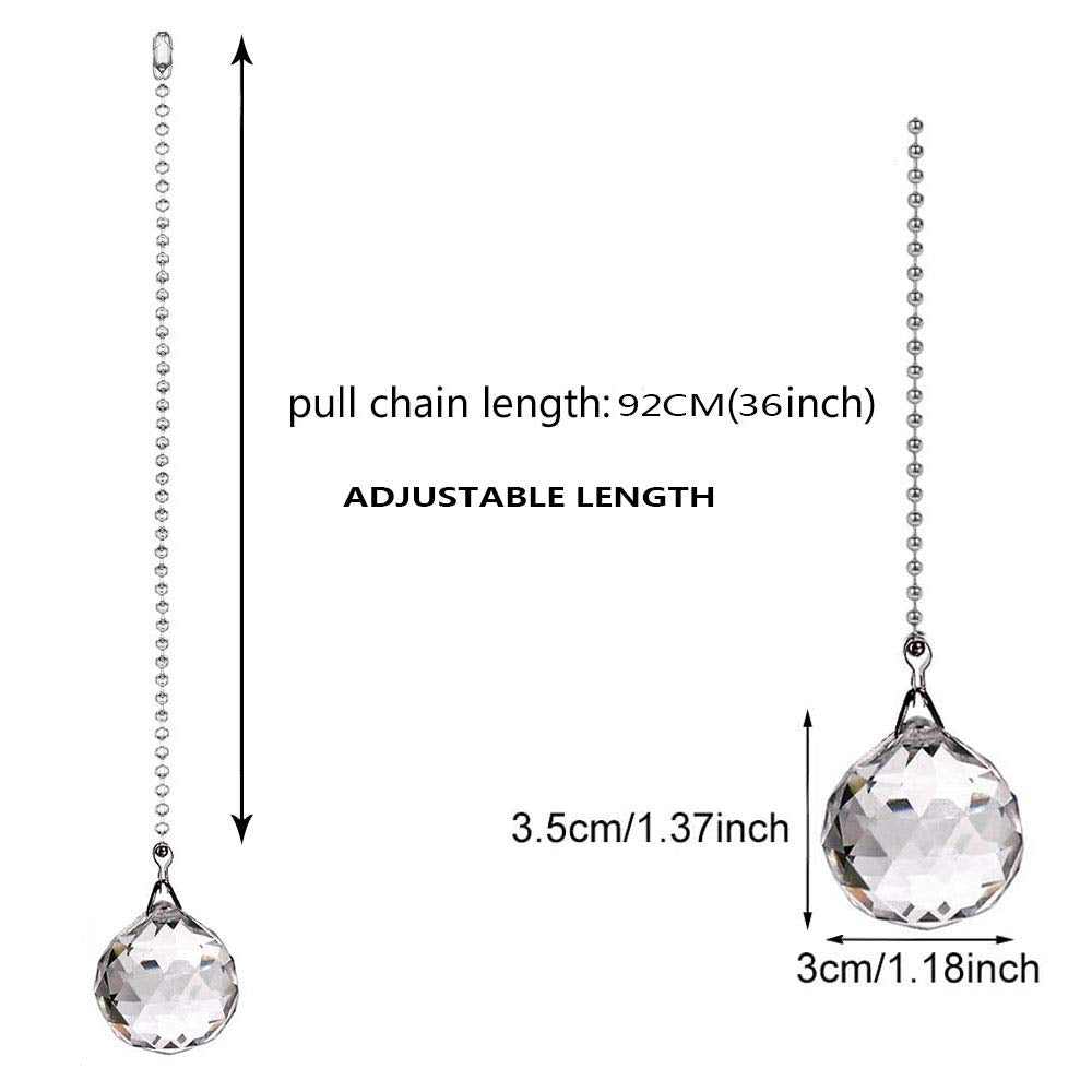 Akahttbn Ceiling Fan Pull Chain Extension with Clear Prism Ball, 36 Inches Fan and Light Pull Chain Set for Ceiling fan Light Lamp,3 Pcs (Nickel)
