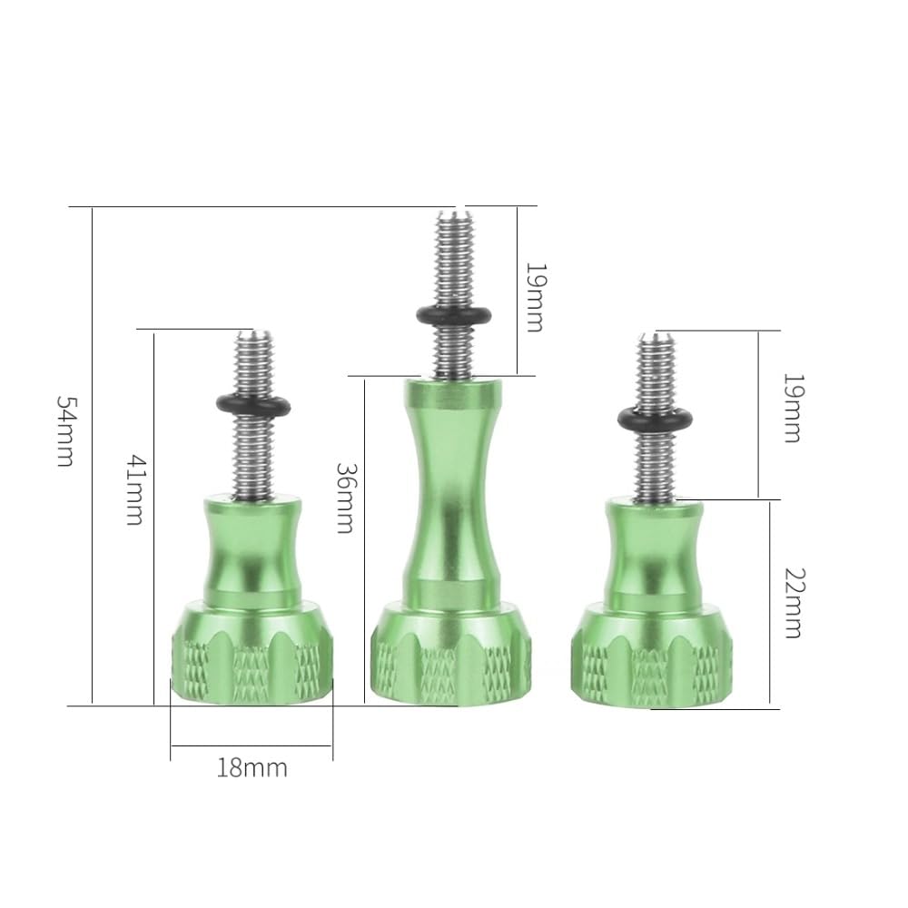 NovelGoal CNC Aluminum Long Short Thumb 3pcs Knob Bolt Nut Adapter Screws Compatible with Go-pro Hero 8 7 6 5 4 Connector (Green)