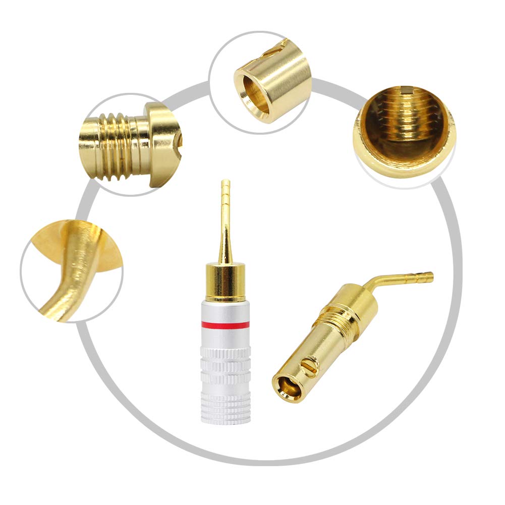 CERRXIAN Gold Plated 2mm Banana Plug Screw Type Audio Speaker Pin Plugs Cable Connector Adapter(4pcs)
