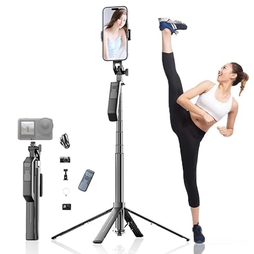 70-inch 4-Legged Selfie Stick for Phones and Cameras, Portable Travel Stand Holder, Rechargeable Remote Control, 360° Rotation, Compatible with iPhone