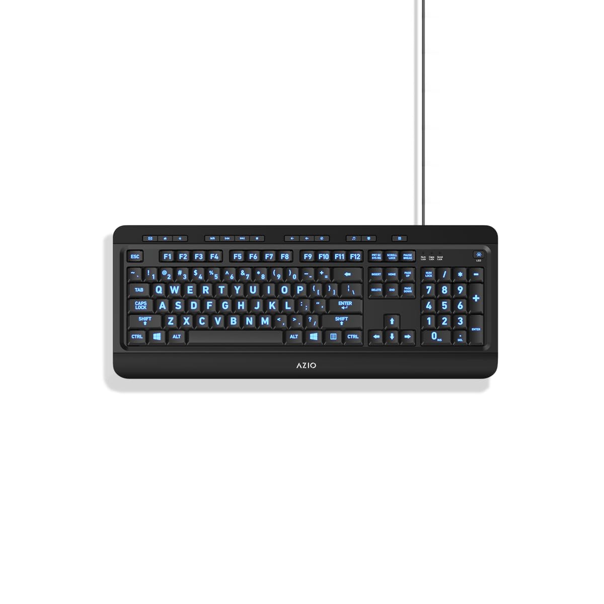 Azio Large Print Keyboard - USB Computer Keyboard with 3 Interchangeable Backlight Colors (KB505U-LN)