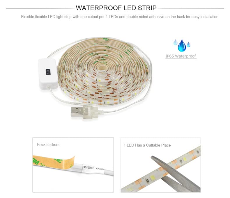 WeiHong LED USB Under Cabinet Lights with Hand Wave,Under Counter Lighting, Under Desk Light Bar, Hand Wave Activated, Plug and Play,Soft Strip Light