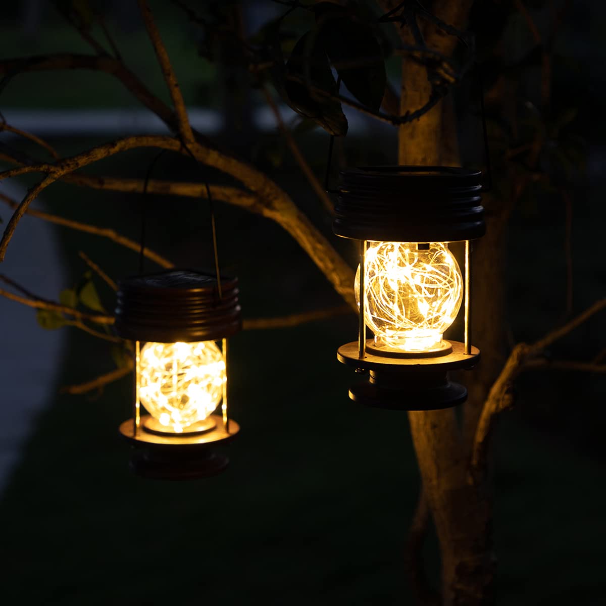 Solar Lanterns Outdoor Hanging Lights,2 Pack Waterproof Landscape Lights Solar Table Lamps with Retro Design, Warm Fairy Lights,Patio, Yard, Garden