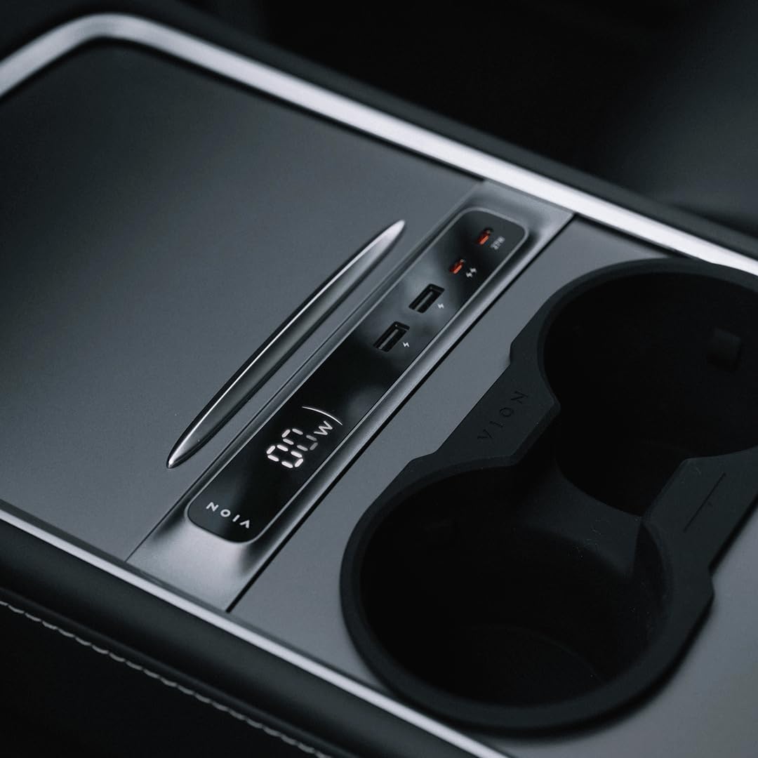 VION Model 3/Y Center Console Hub (Real-time Charging Data) - Fits 2024-2021 Model Y, 2023-2021 Model 3 - Display Turns on When Charging.
