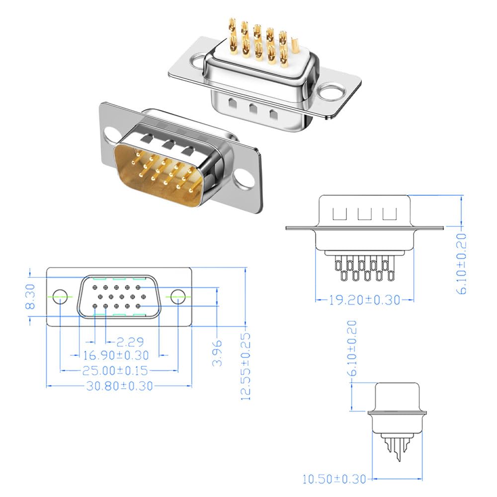 Jienk 10PCS VGA Male Female DB15 3Row Solder Cup Connectors, Gold Plated Joints Solder Type D-SUB HD15 15Pin D Sub Couplers(Male x 5, Female x 5)