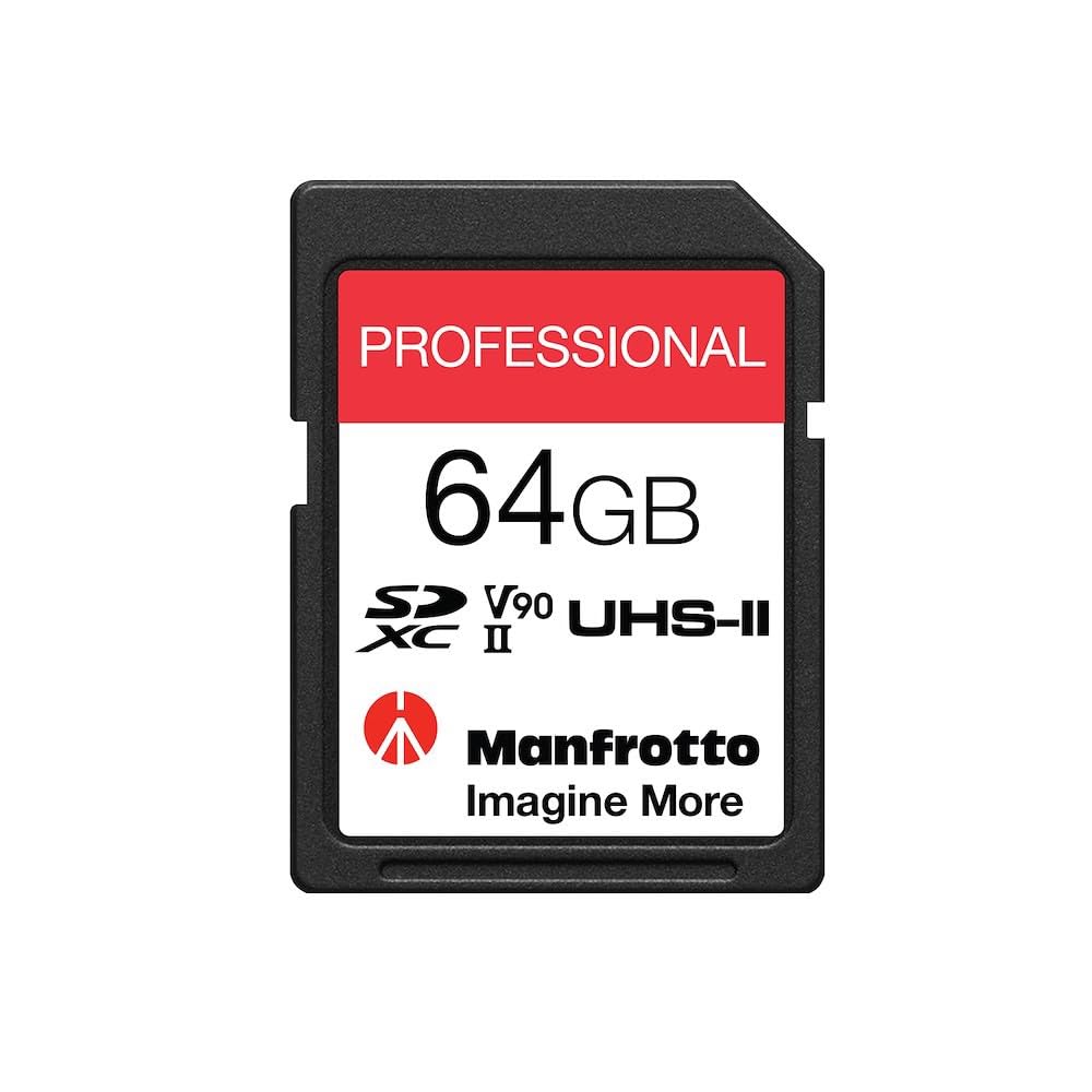 Manfrotto 64GB SD Professional Memory Card, UHS-II, V90, U3 280 MB/s Read, 250MB/s Write, Memory Card for Digital Reflex Cameras and Video Cameras