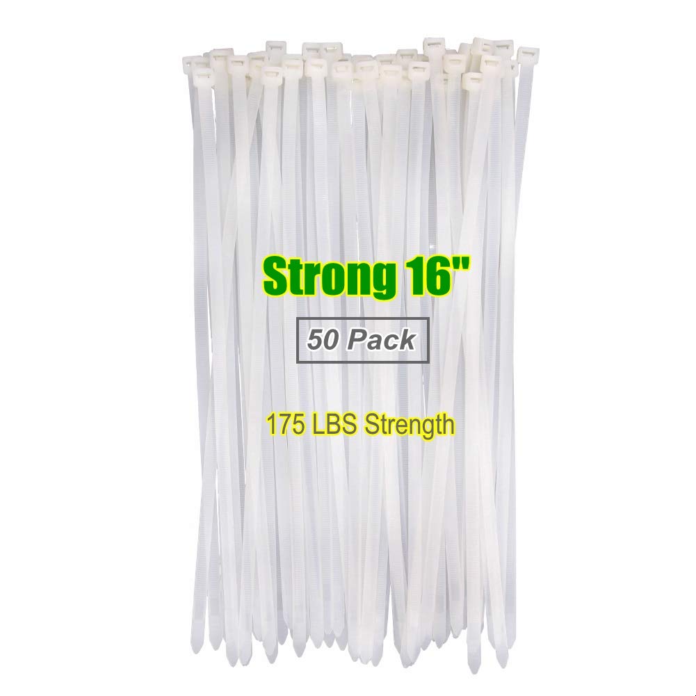 HAODE FASHION Heavy Duty Strong 175 LBS 16 Inch White Clear Color Cable Ties,Outdoor Gardening Tools Plants Ties, Self-locking Adjustable Wire