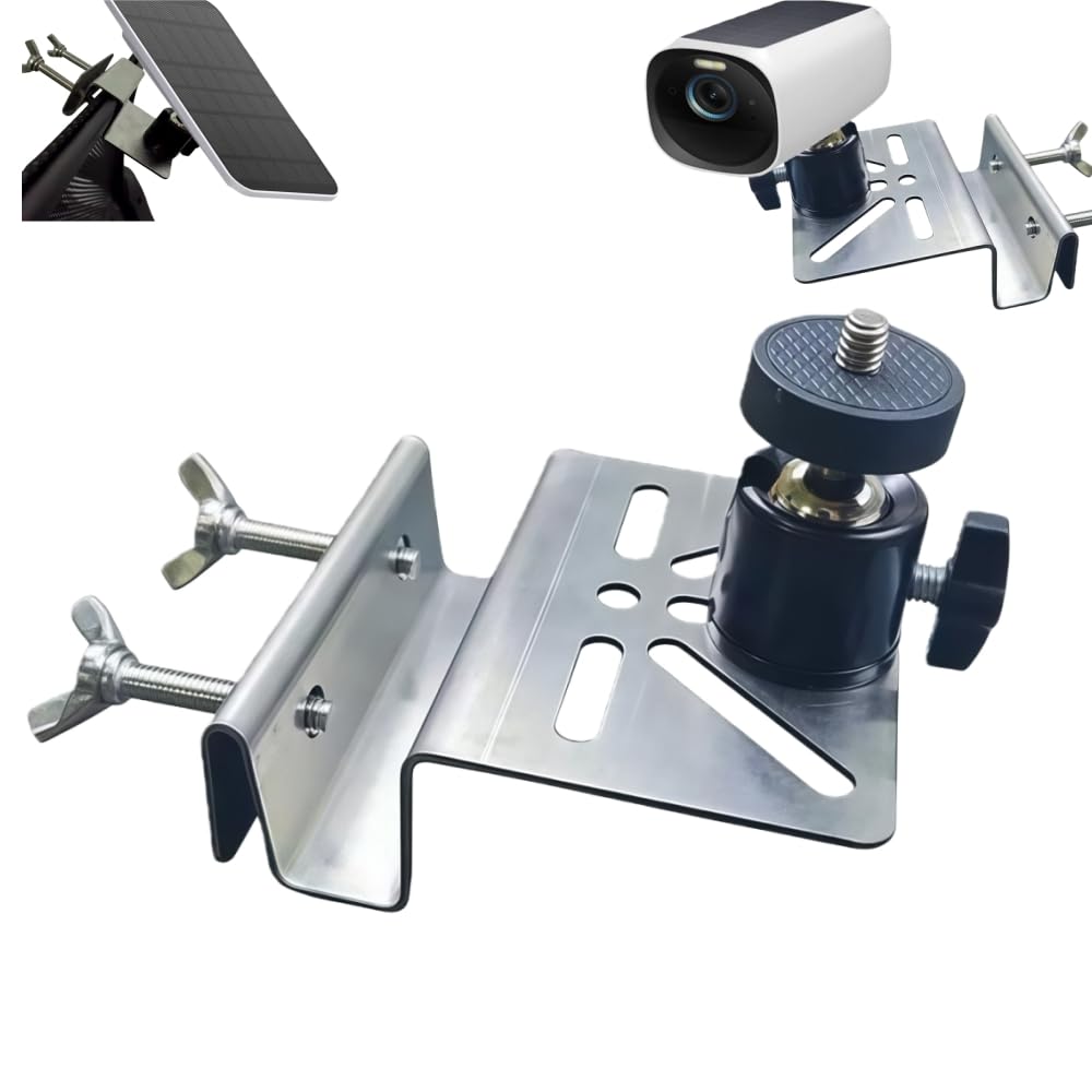 CTXSumTec Pan-Tilt Gutter Mount for Eufy Cameras/Arlo Solar Panels, 360° Adjustable Stainless Steel Bracket, No-Drill Install, Weatherproof, Fits Eufy