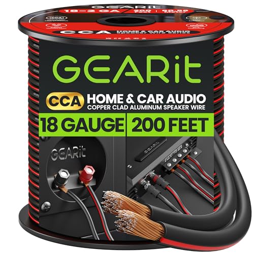 GEARit 18AWG Speaker Wire, Pro Series 18 Gauge Speaker Wire Cable (200 Feet / 60 Meters) Great Use for Home Theater Speakers and Car Speakers, Black