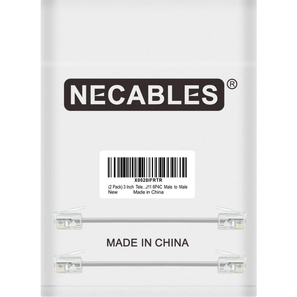 NECABLES 2Pack 3 Inch Short Telephone Cord Phone Cable Wall Phone Cord for Landline RJ11 6P4C Male to Male