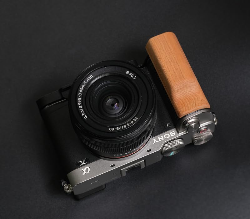 QR L Handle Hand Grip Wood Handle + Alloy Baseplate for Sony A7C Camera Holder (Cherrywood + Black Alloy Baseplate)