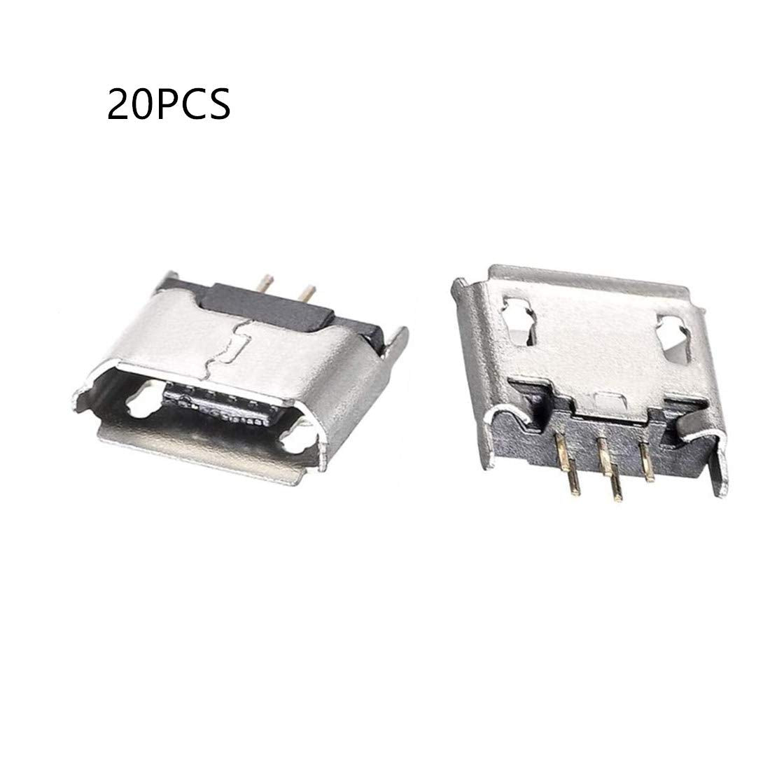 bnafes 20PCS Micro USB Female Socket Connector Jack Port, 5-Pin 180 Degree, Replacement Adapter