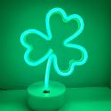 ENUOLI Shamrock Shape LED Neon Signs Green Decorative Lights USB/Battery Powered Led Light Decoration Lights with Base Lucky Grass Neon Sign Night