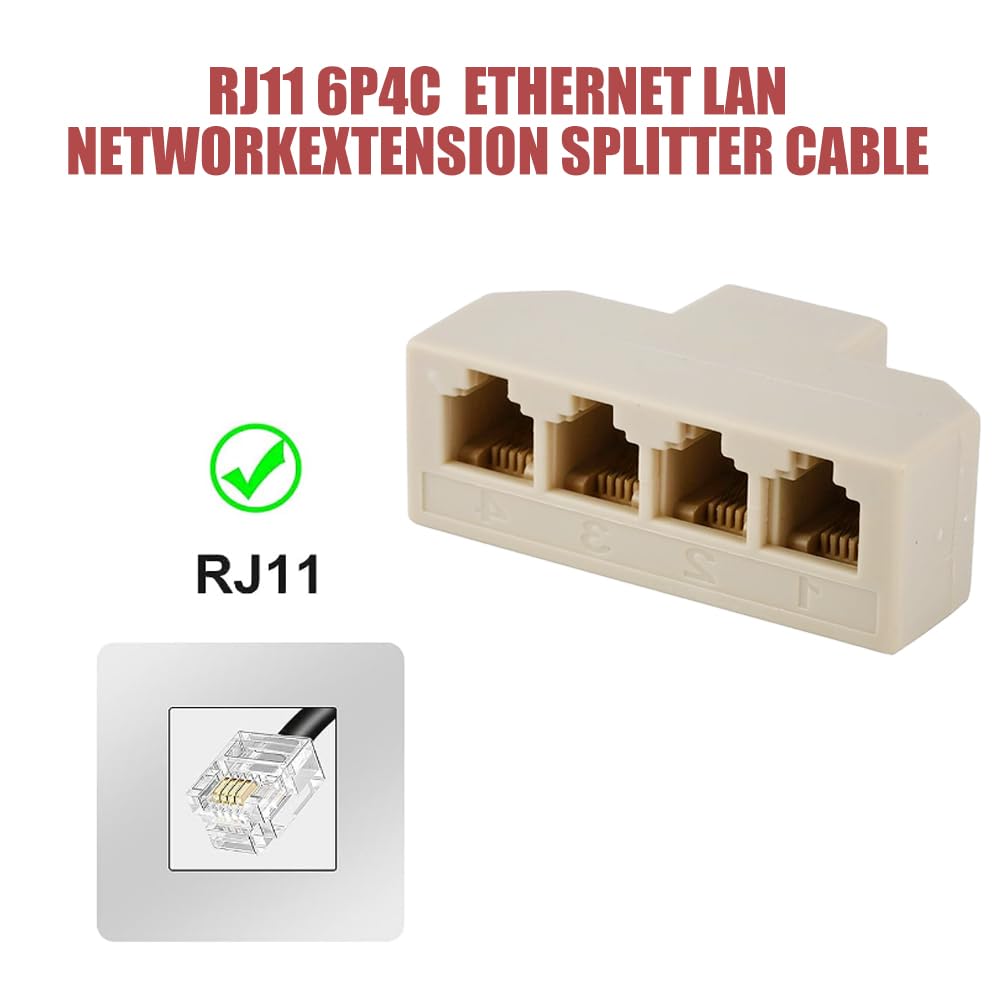HIPATU Four Way Telephone Splitter4 Way Telephone Adapter RJ11 6P4C 1 Female to 4Females for Landline and Fax -1Pack