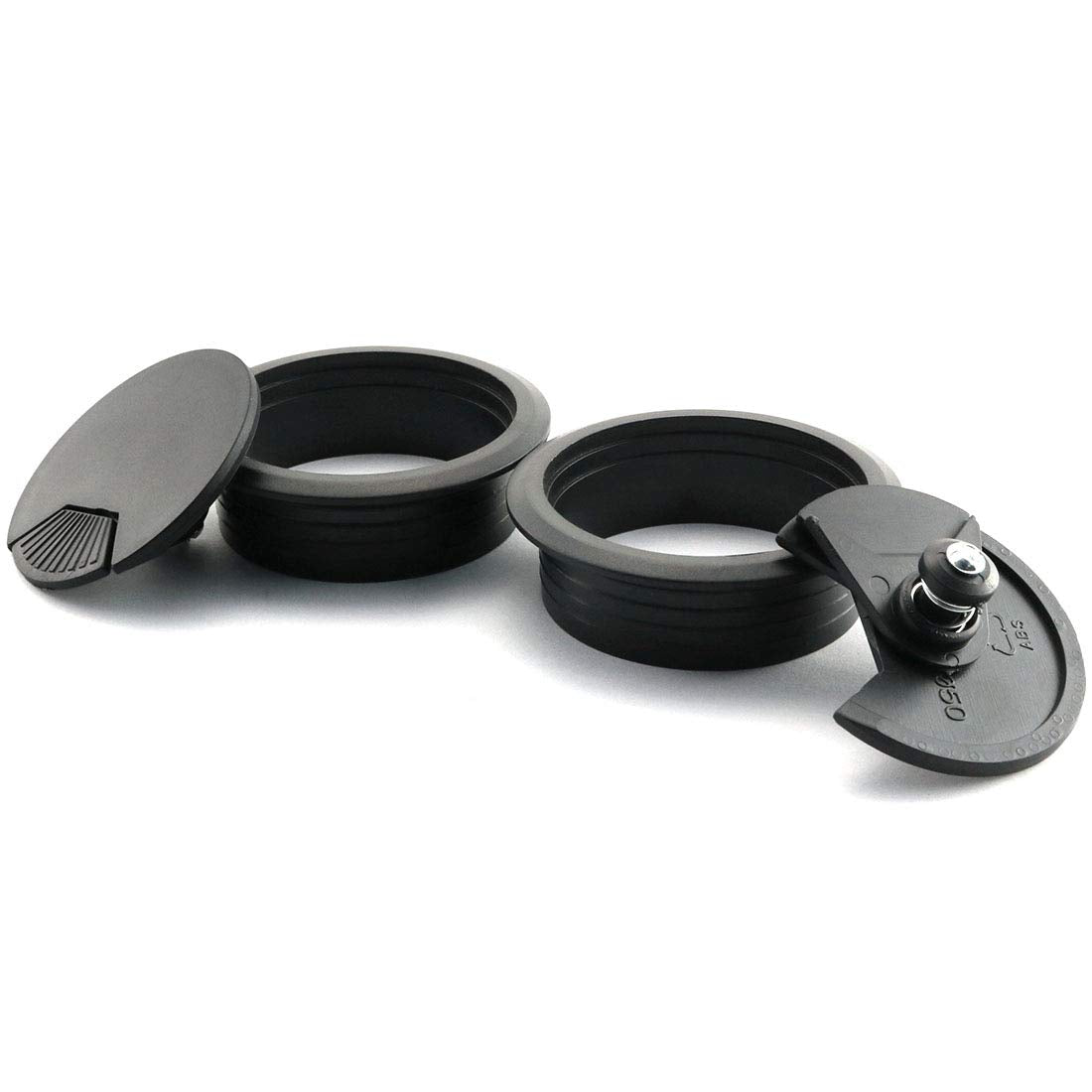 HJ Garden 2pcs 2-3/8 inch Desk Wire Cord Cable Grommets Hole Cover for Office PC Desk Cable Cord Organizer Plastic Cover Black