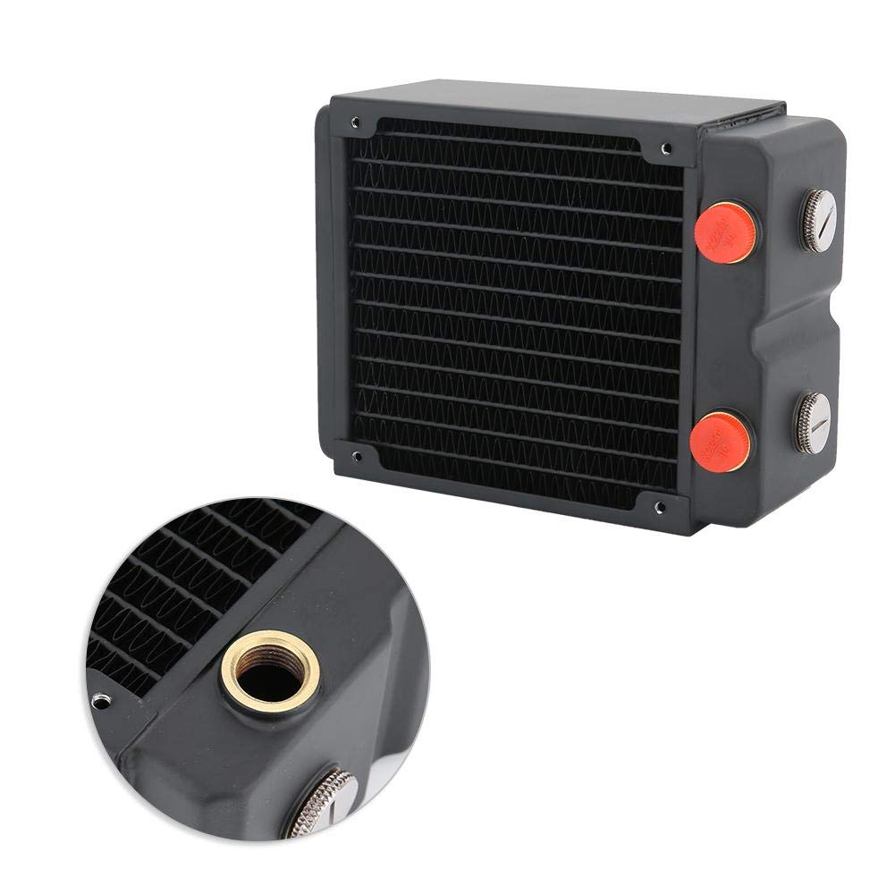 G1/4 120mm Computer Water Cooling Copper Radiator, 3-Layer 12-Tube PC Cooler Heatsink with Copper Radiator Fins and Brass Water Chamber