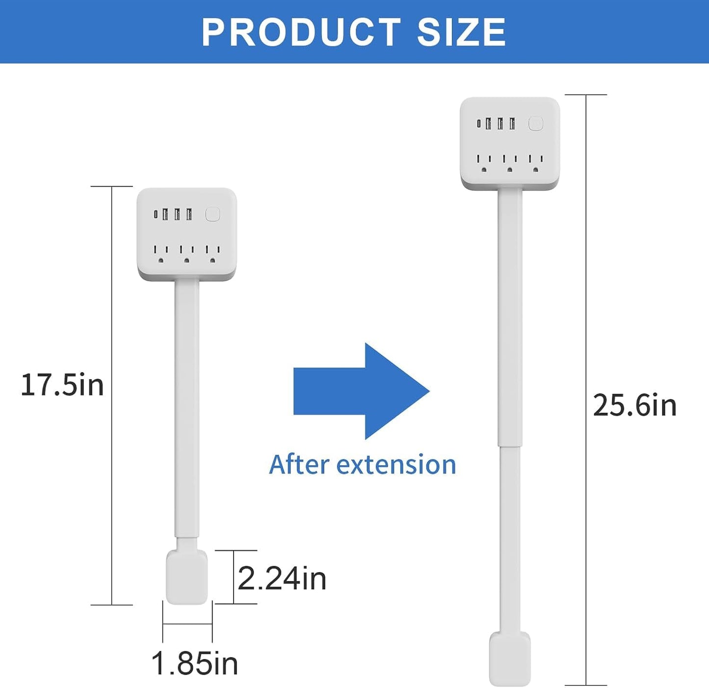 Electrical Outlet Extender Stick, 180° Rotating Surge Protector Power Strip, Featured 3 AC and 4 USB Ports, Multi Plug Wall Outlet Splitter | Ideal