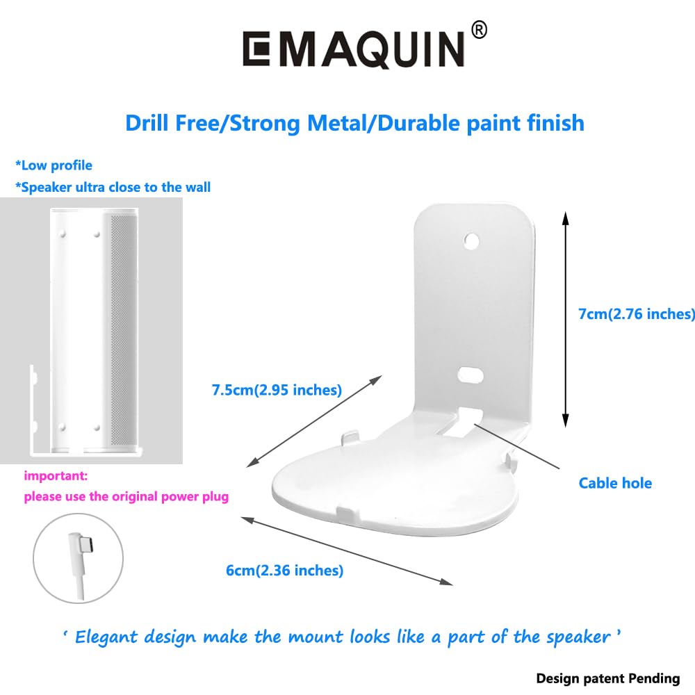EMAQUIN Wall Mounts Brackets for Sonos Roam 2/Sonos Roam/Sonos Roam SL(Include 2 PCS,Drill Free,Sturdy Metal,Enduring Paint Finish,Easy Install,White)