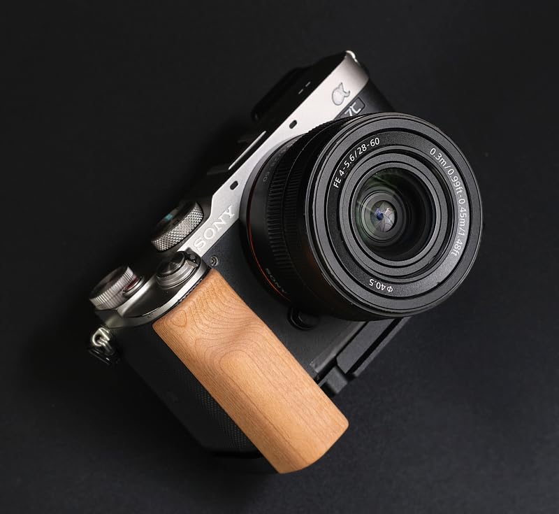 QR L Handle Hand Grip Wood Handle + Alloy Baseplate for Sony A7C Camera Holder (Cherrywood + Black Alloy Baseplate)