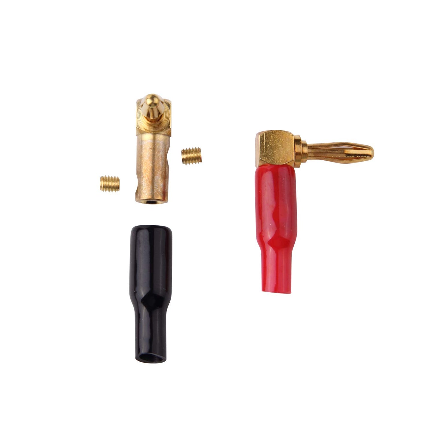 HRLORKC 10pcs Right Angle Speaker Plugs 4mm/0.16" 90 Degree Connector Right Angle Banana Plugs for Speaker Wire (Red and Black)